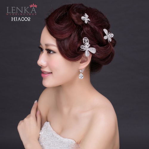 [READY STOCK] AKSESORIS PESTA WEDDING BRIDAL SET JEPIT ANTING SILVER HJA002