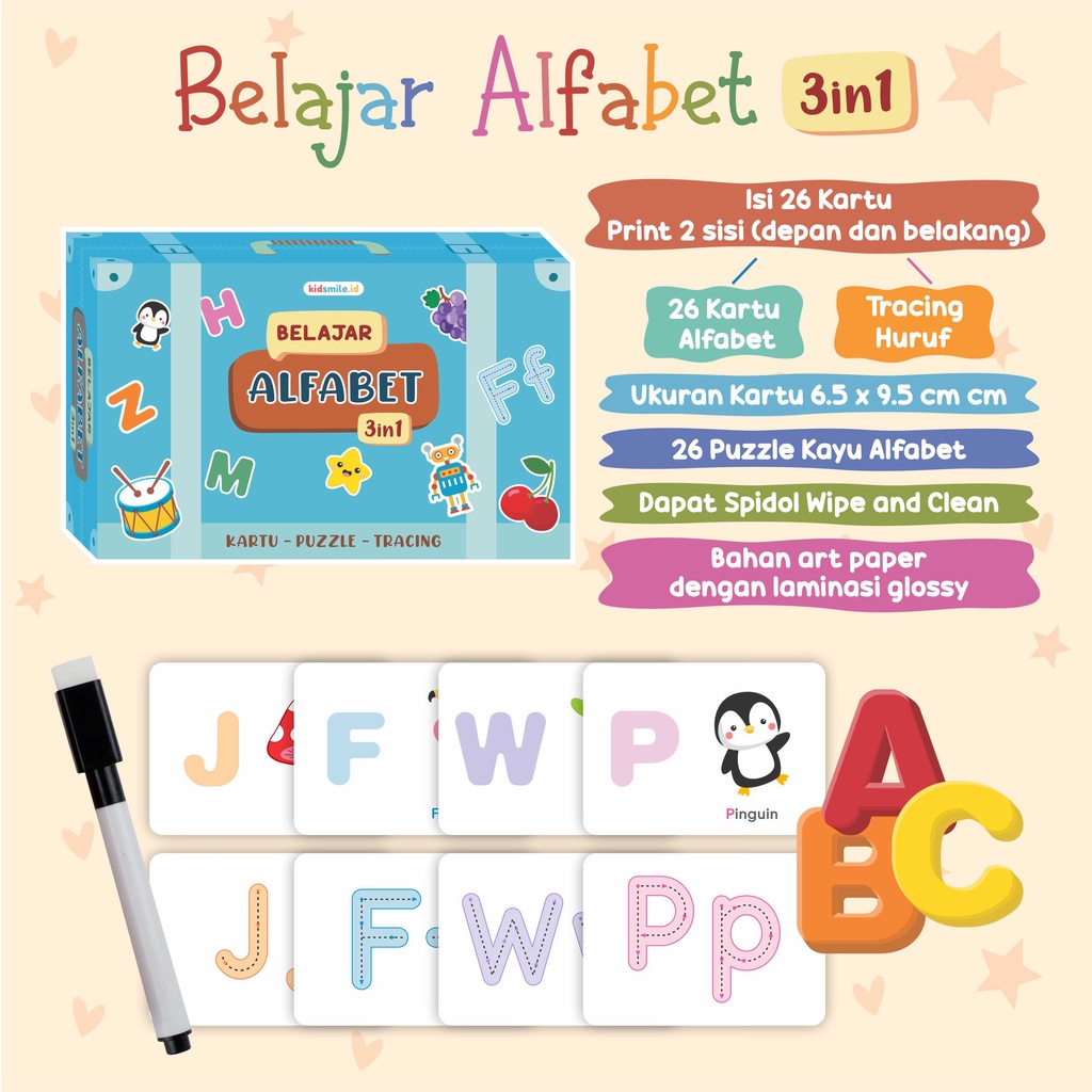 Mainan Edukasi Anak Kidsmile 4 in 1 Belajar Angka 3 in 1 Belajar Alfabet Activity Book Puzzle Tracing Flash Card Mainan Edukatif