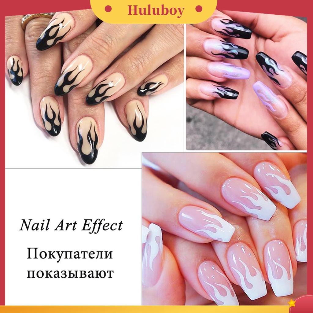 Huluboy Huluboy♡ Stiker Kuku 3D Efek Api Holografik Tidak Pudar Untuk Manicure