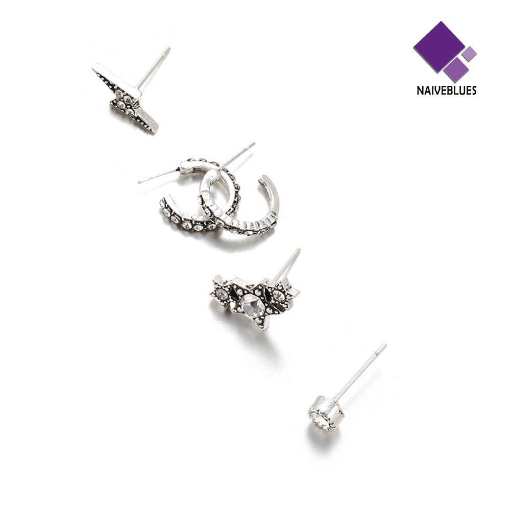 Naiveblue 5pcs / Set Anting Tusuk Bentuk Bintang Aksen Berlian Imitasi Untuk Perhiasan Wanita