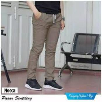 Celana Pria Cowok Dewasa Panjang Chino Pants Clana Chinos Cinos Remaja Laki Laki Distro Santai Harian Keren Original Rip Tali Kolor Pinggang Karet Hitam Mocca Grey Abu Cream Krem Standar Size 27-38