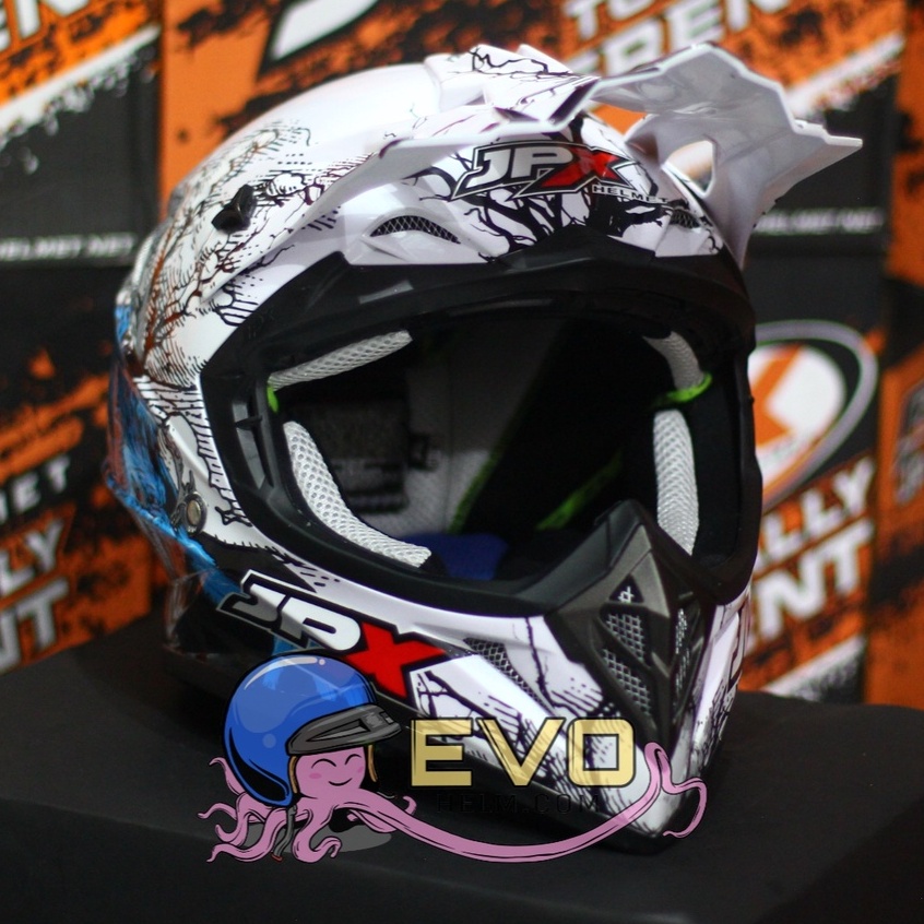 HELM JPX CROSS_FOX1 SERI X14 - PEARL WHITE + GOOGLE SNAIL (ONGKIR 2 KG) HELM JPX TERBARU