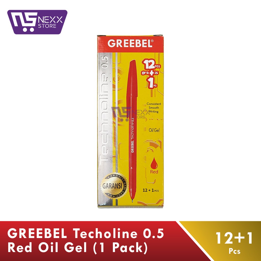 

Pulpen GREEBEL Technoline 0.5mm 1 PACK isi ( 12+1 Pcs ) - MERAH