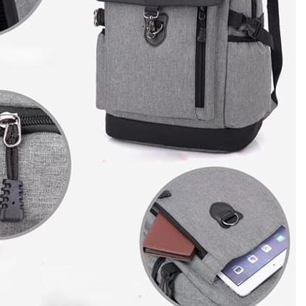 ✥ Tas Ransel USB Tas Laptop Pria Tas Laptop Wanita External USB Backpack - Abu -abu Tua ✼