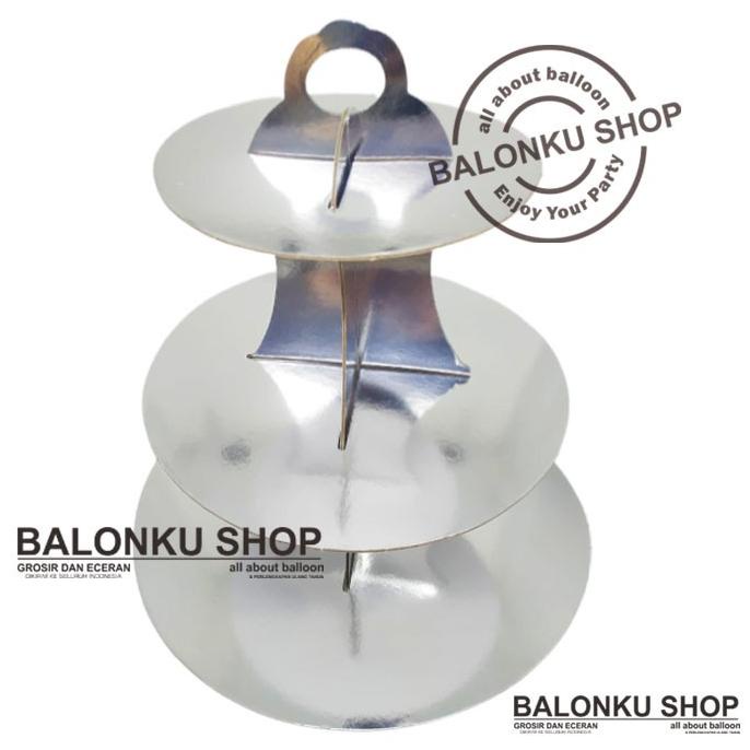 ,,,,,,,] Stand Cup Cake 3 Susun Silver Polos / Tempat Cupcake / Stand Cupcake
