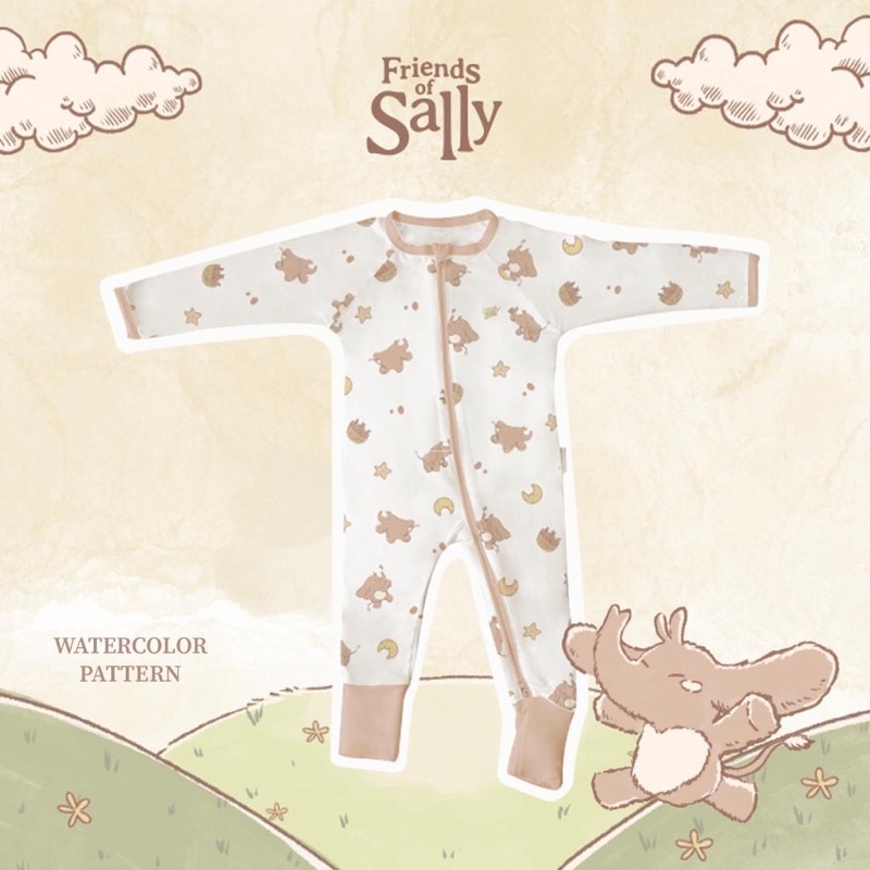 Friends Of Sally - Bamboo Baby Jumpsuit Original Watercolor Hello Kitty &amp; Zion The Lion