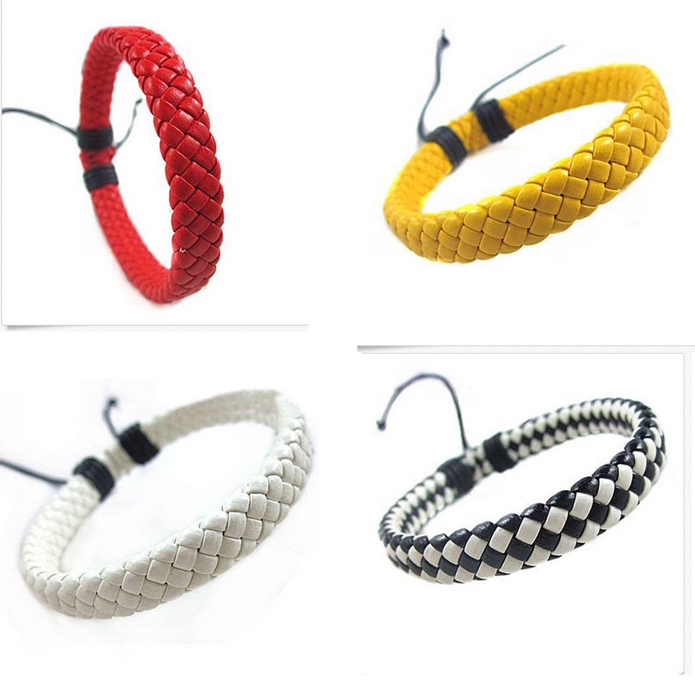 1pc Gelang Tangan Kulit Handwoven Multi Warna Untuk Priawanitapasangan