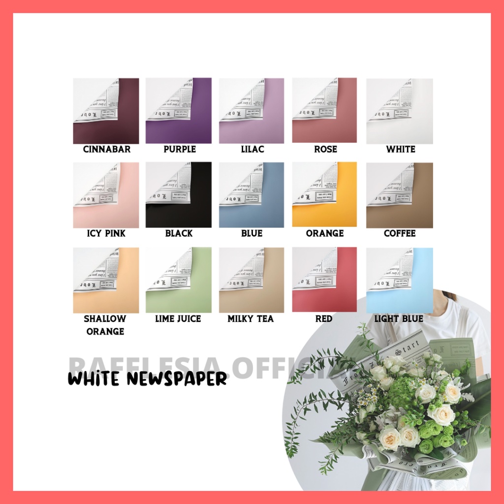 

[5 LEMBAR] BICOLOR WHITE NEWSPAPER CELLOPHANE (LEMBARAN; 58 x 58 cm) - Kertas Bunga Wrapping Paper