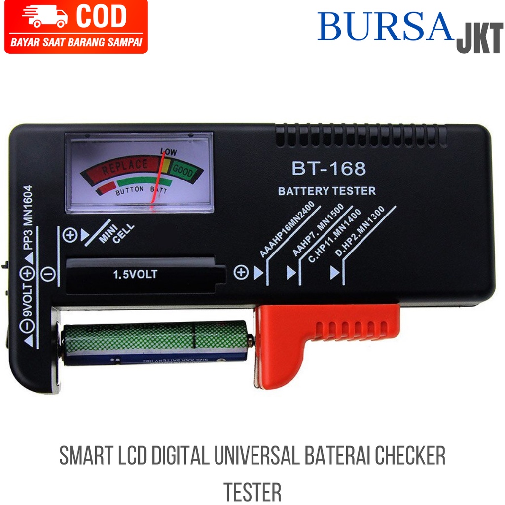 BATERAI BATERY BATRE TESTER 9V ALAT BANTU CEK BATERAI UNIVERSAL AA AAA ANOLOG JAM DLL