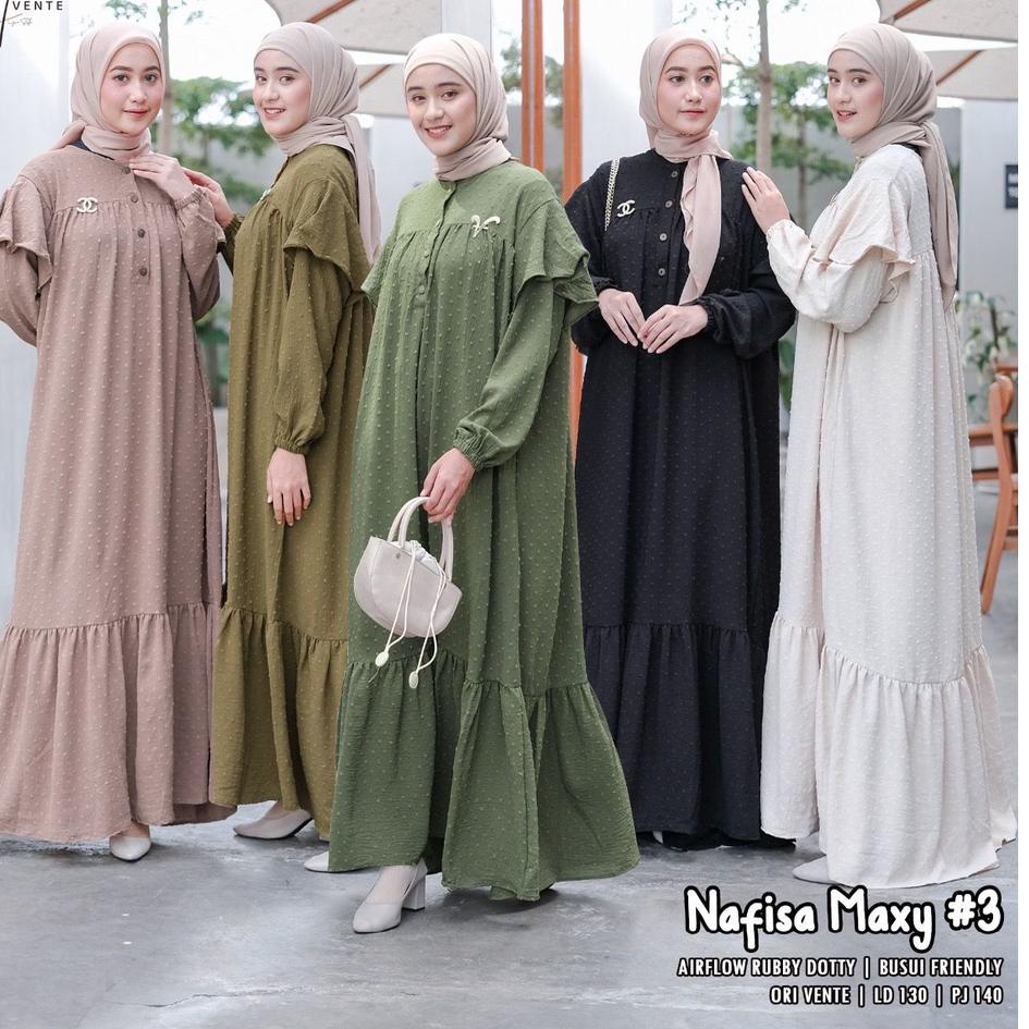 Vente Daily Nafisa Maxy Dress Jumbo Crinkle Ruby Motif Polos Maxi Gamis Muslim Wanita LD 130 Busui F