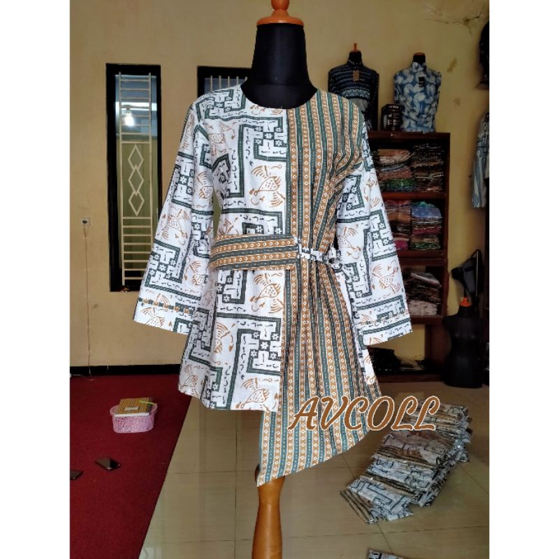 tey-17 Batik wanita ASJ SA HRB026 Kenongo Kemeja Tosca Pendek-Gravity hijau