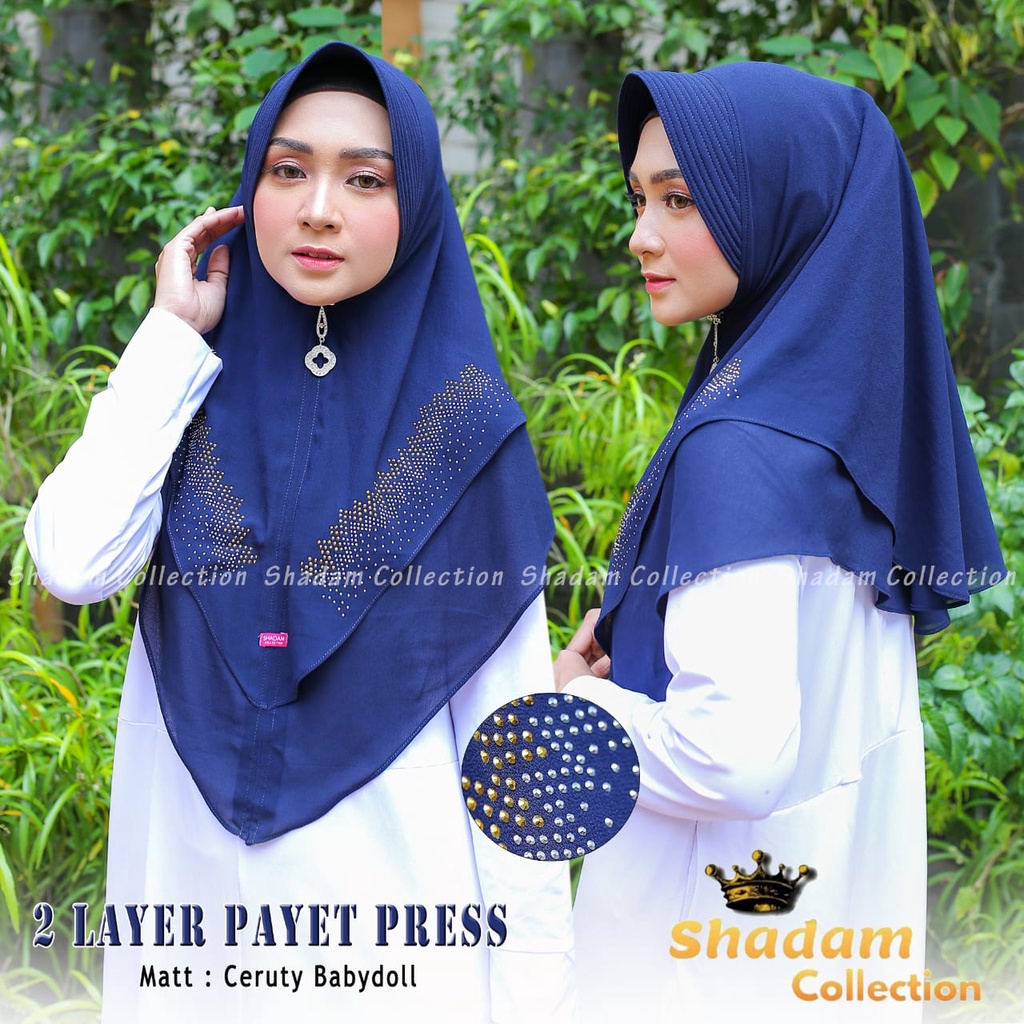 (PAGAR BSR) Kerudung/Khimar Instan 2 Layer Payet Press Ceruty Babydoll
