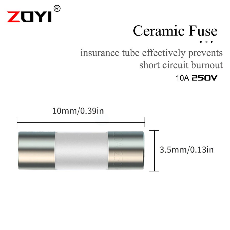 Zoyi Fuse Keramik Fuse For Multimeter Instrument 10A 3.5mm x 10mm 250V