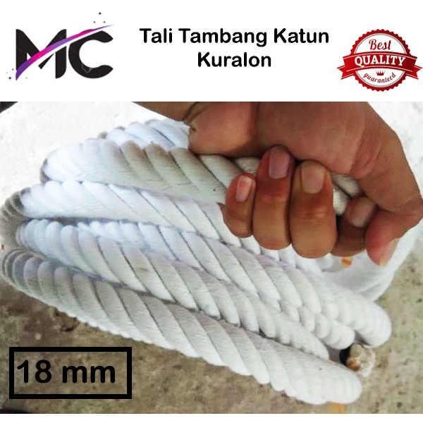 Tali Tambang Katun 18mm 20mm Warna Putih Kuralon Guralon Rope Bahan Asli Import Tampar Pengikat Barang Dekorasi Kerajinan Gantungan Tarik Tambang Outbond Pengaman Safety