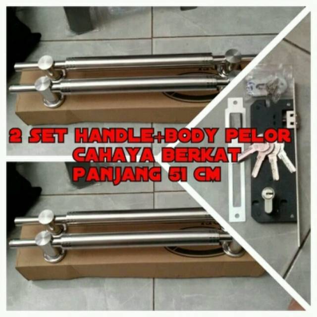 Paket handle pintu stainless 50cm 2set+body pelor