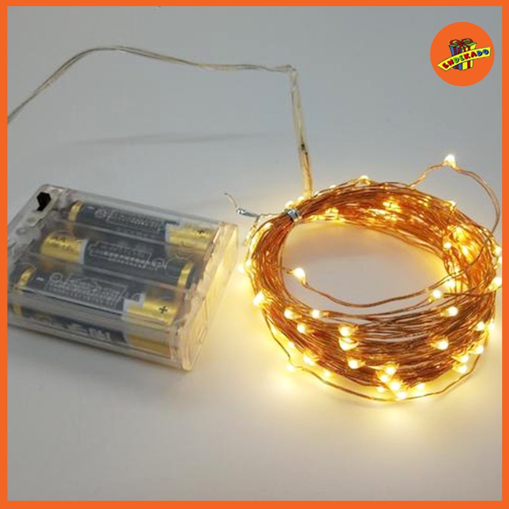 MAKASSAR! STRING LED LIGHT WARM WHITE 10 METER BATTERAI - Lampu Kawat