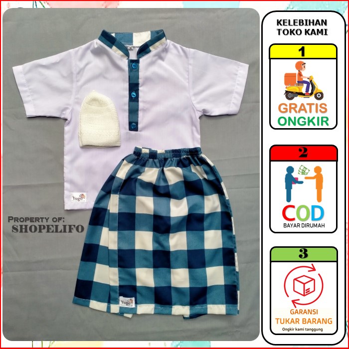 Koko Setelan Sarung Celana Koko Peci Koko Sarung Celana Koko Setelan Anak Bahan Katun Adem - COD