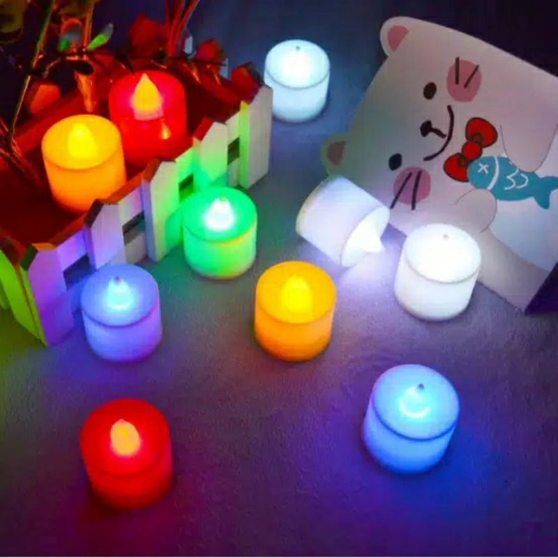 Lampu lilin LED mini nyala warna warni elektrik rgb rainbow kedap kedip lampu hias tidur dekorasi