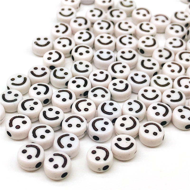 100pcs Manik-Manik Bulat Bahan Plastik Akrilik Transparan Motif Huruf Smile Ukuran 6mm