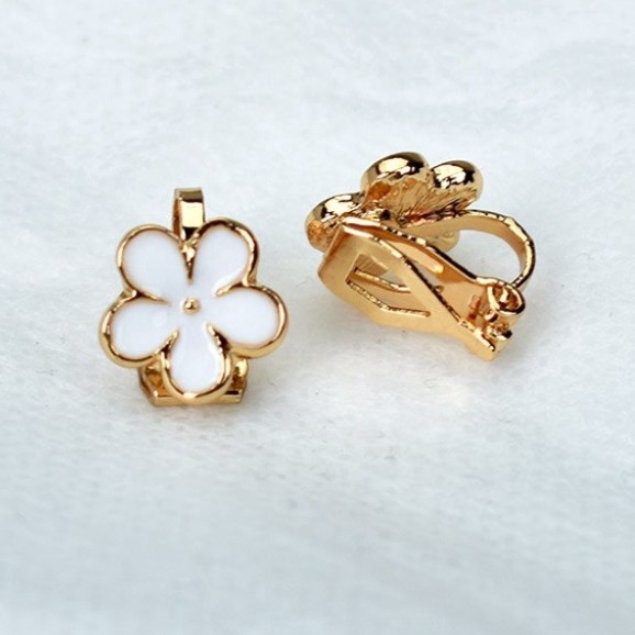 Anting Klip On Tanpa Tindik Desain Bunga Enamel Untuk Wanita