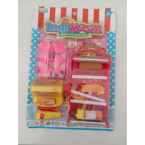 mainan anak set mesin kasir - kasiran + rak makanan