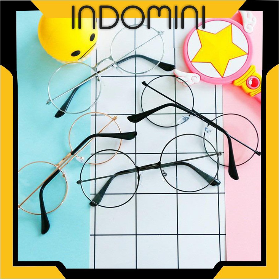 INDOMINI R092 Kaca Mata Bulat Oval Design Fashion Korea Pria/Wanita Kacamata Optik Frame Sunglasses