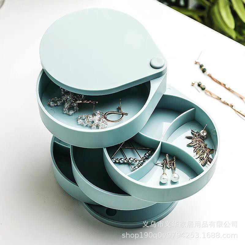 Rotating Jewelry Storage Box - Box Perhiasan 4 tingkat - Bulat - Plastik