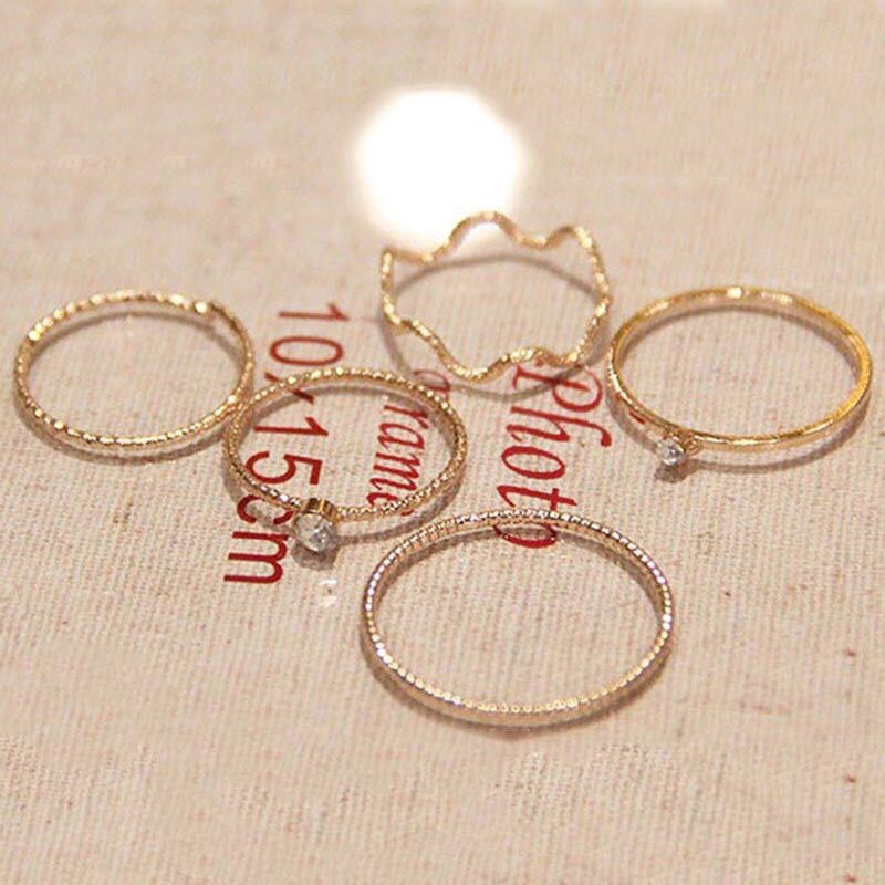 5pcs / Set Cincin Warna Emas / Silver Gaya Korea Untuk Wanita