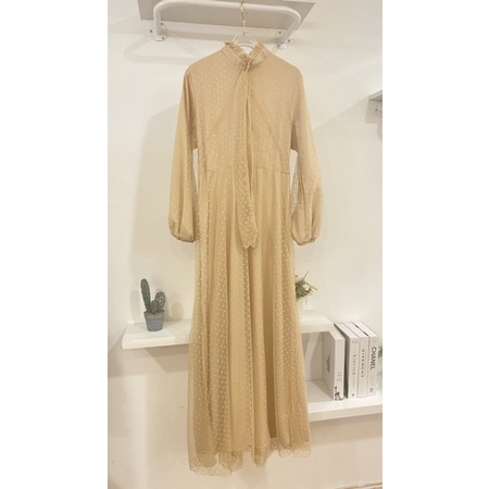 Delina Creamy Dress ( Gamis lebaran dress lebaran cream nude )