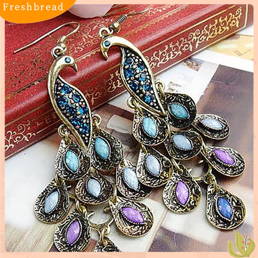 [Fresh] 1 Pasang Anting Kait Vintage Motif Burung Merak Bohemia untuk Wanita