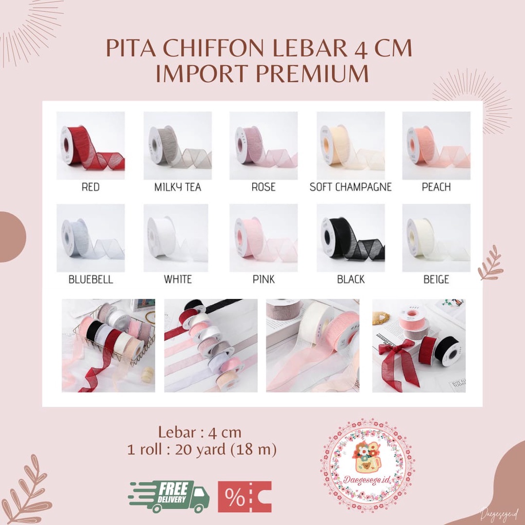 

[1 METER] PITA CHIFFON LEBAR 4CM BESAR PREMIUM | PITA KADO GIFT PITA BUKET PITA FLOWER WRAPPING BOUQUET BUNGA DEKORASI