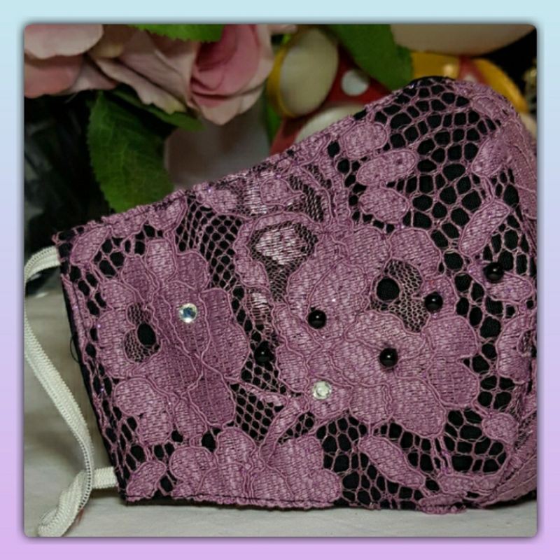 MASKER BROKAT UNGU HIAS CANTIK - MASKER BROKAT CANTIK - MASKER PESTA - MASKER WEDDING MEWAH