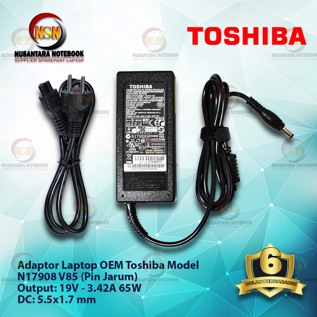 Adaptor Laptop TOSHIBA 19V - 3.42A DC 5.5 x 1.7 mm + Kabel Power