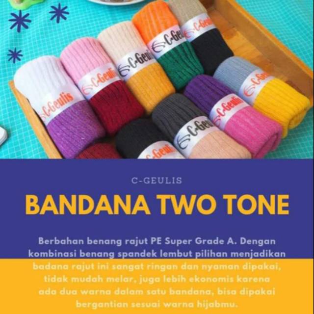 BANDANA 2 TONE CGEULIS, INNER, CIPUT, RAJUT GEULIS, 2 / DUA WARNA