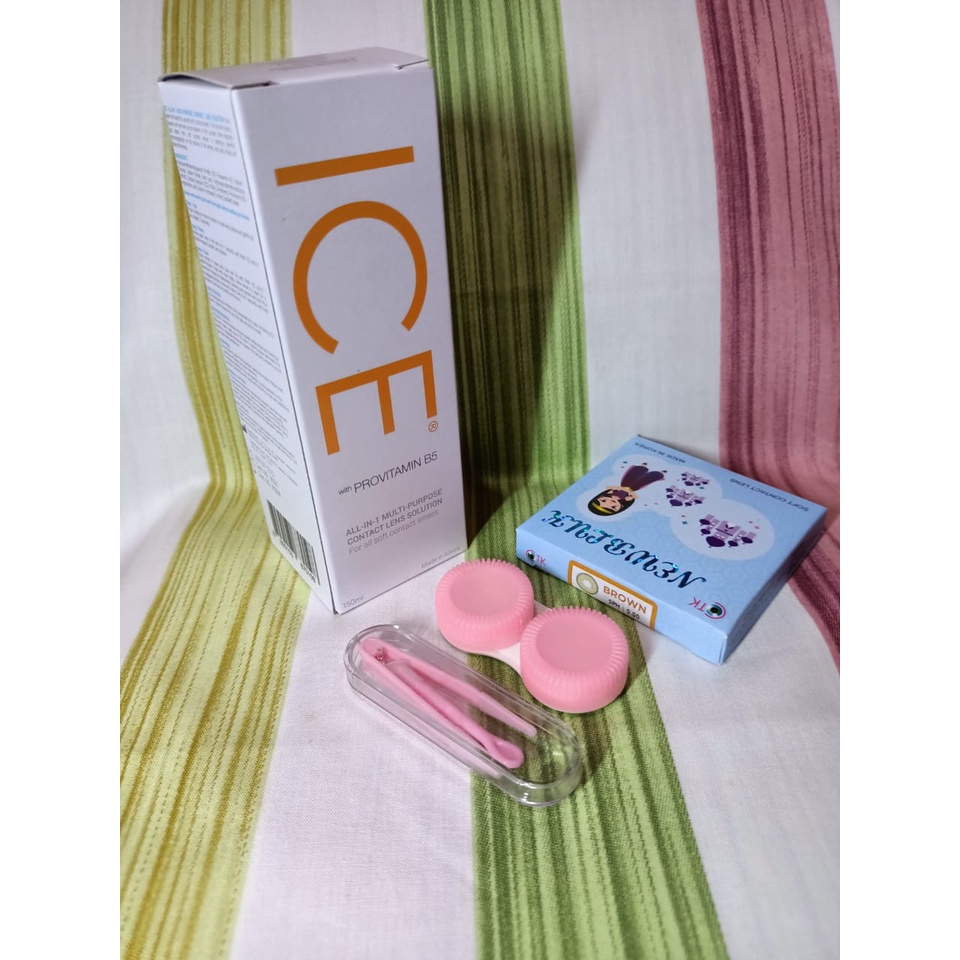 Paket Softlens Newbluk Normal Dia 15mm by CTK + Air Softlens Ice 150ml + Pinset + Lenscase Paket Softlens CTK Murah