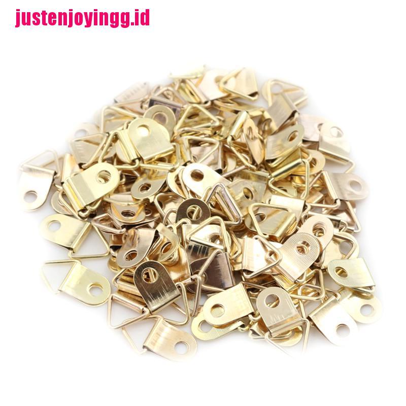 100pcs Kait Gantungan Bingkai Foto Lukisan Minyak Cermin Bentuk Segitiga D-Ring Warna Emas Ukuran 10x20mm