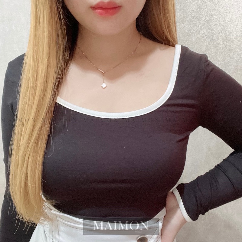 Bis Neck Long Sleeve Crop Top | Atasan Korean Fashion | Maimon Grosir