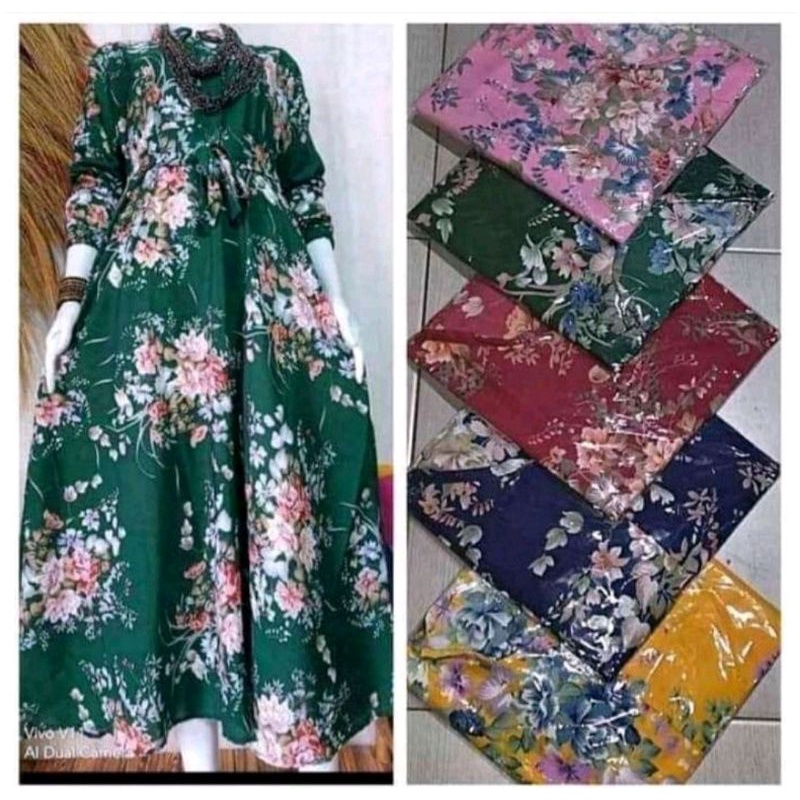 GAMIS MUSLIM JUMBO MOTIF BUNGA SAKURA TERBARU 2021 BAHAN KATUN JEPANG