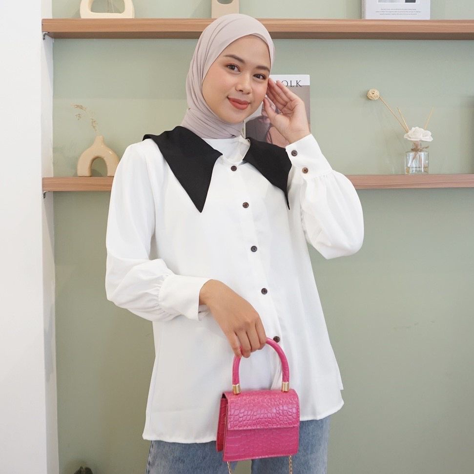 1KG MUAT 5PCS | KAVELA BLOUSE SHIRT TOP TWO TONE MONOCHROME HITS OOTD SELEBGRAM FASHION GROSIR MURAH WANITA TERBEST SELLER