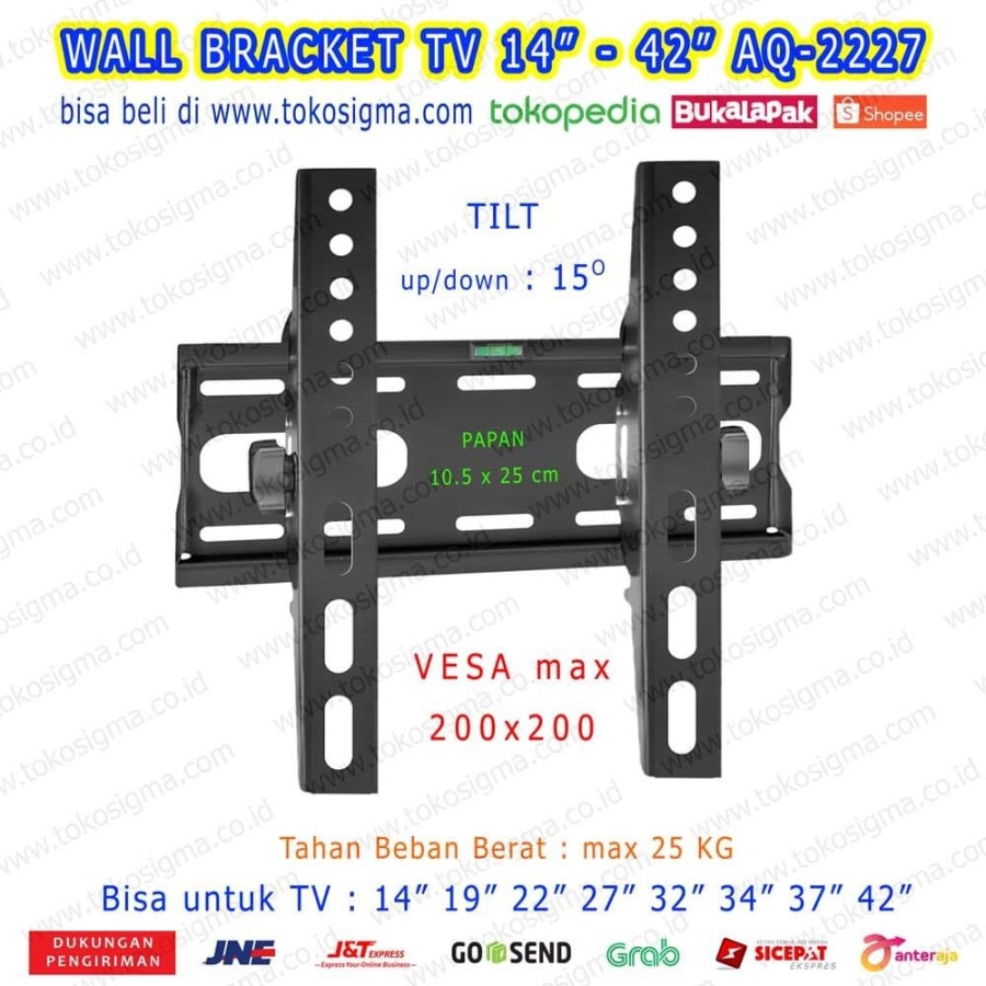 BRACKET TV LCD LED TILT WALL MOUNT TV 22 24 27 32 37 42 OXIMUS AQ 2227