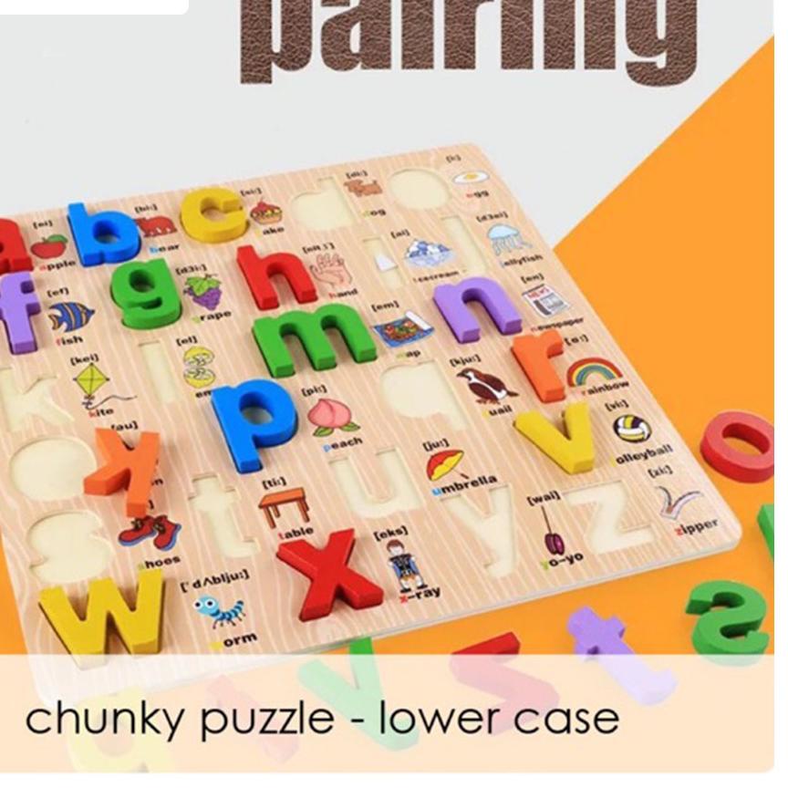 ☊ Edufuntoys - BIG CHUNKY PUZZLE timbul ukuran besar alphabet/ puzzle kayu huruf/ abc/ angka /mainan