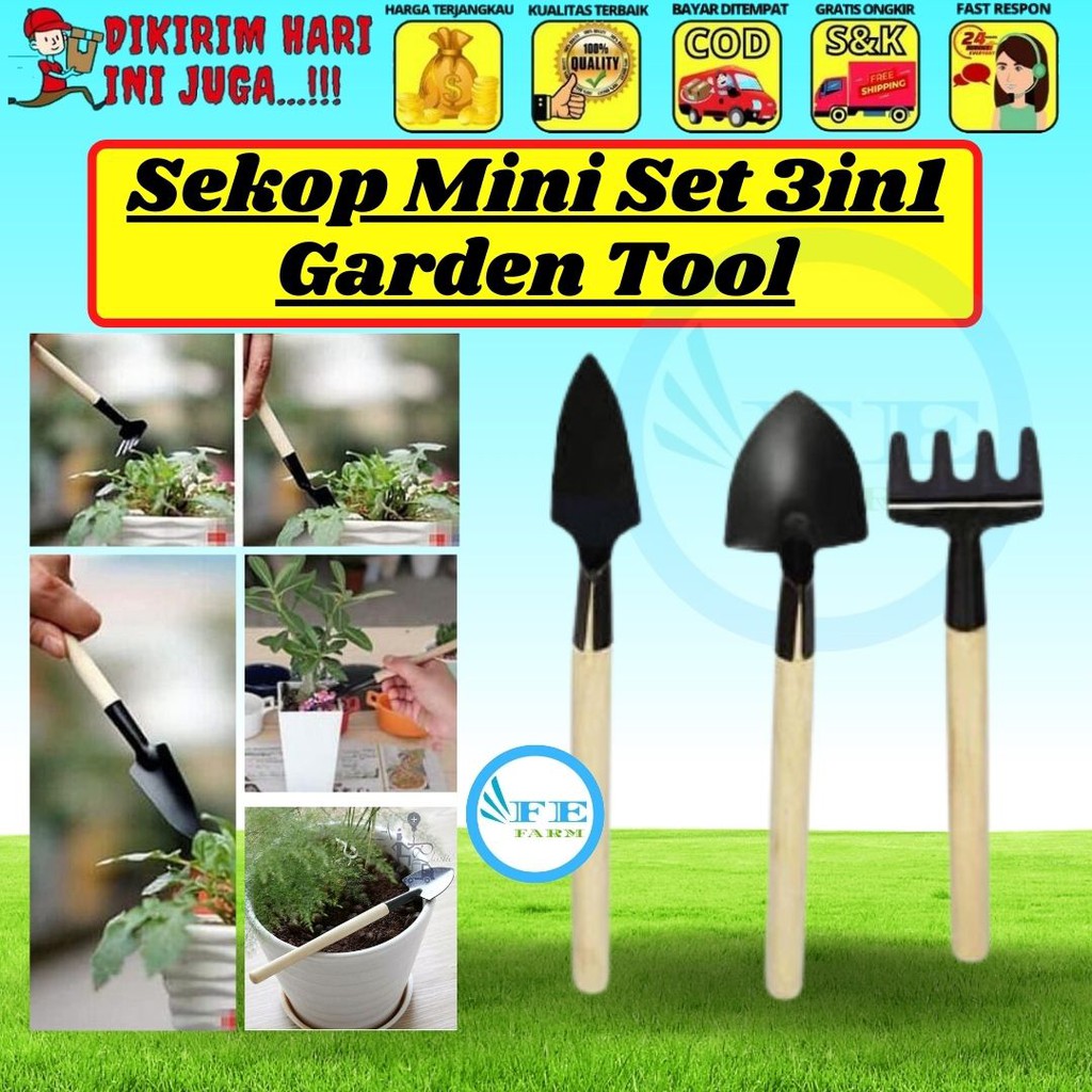 Sekop Tanaman Isi 3 Bibik Bunga Alat Berkebun Mini Set 3 in 1 Garden Tool FEFARM