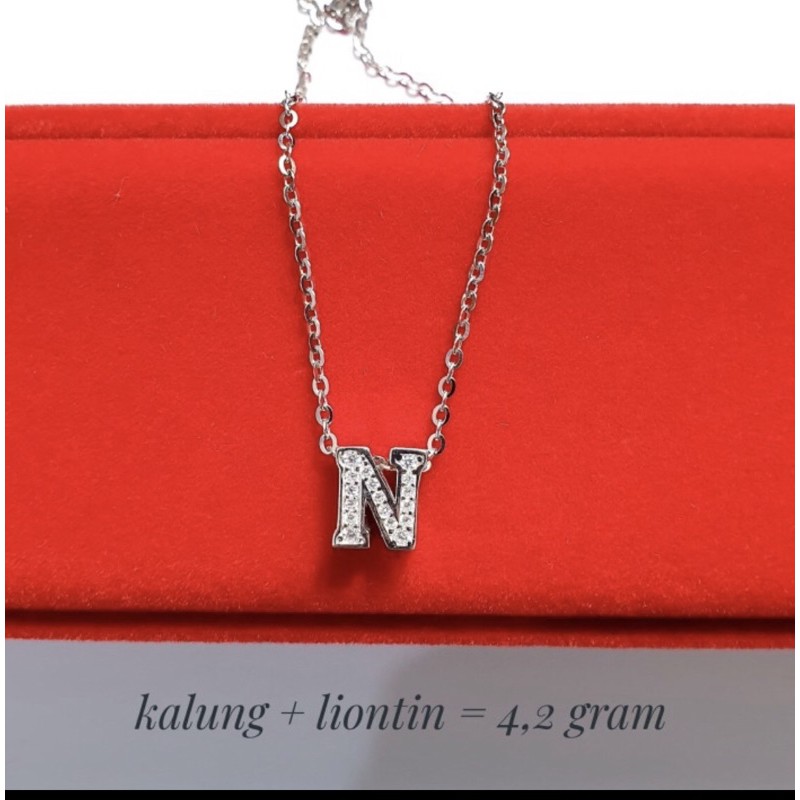 Kalung liontin inisial kalung liontin huruf kalung abjad huruf N perak 925 lapis emas putih