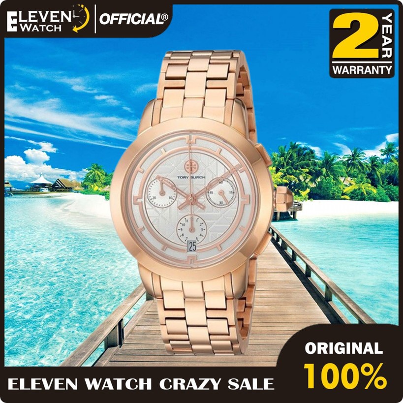[Promo] Jam Tangan Pria Tory Burch TBW1033 / TBW-1033 Rose Gold-Tone Stainless Steel  Garansi 2 Tahu
