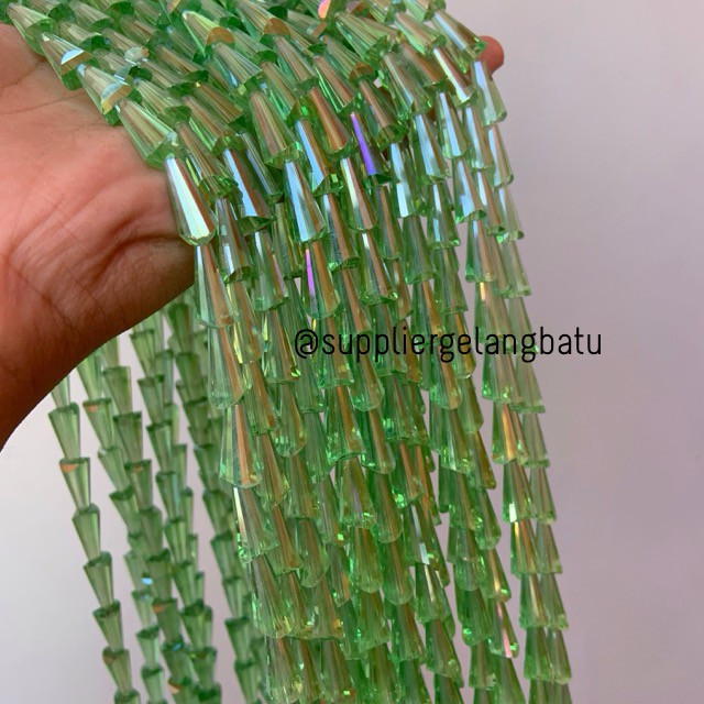 kristal terompet 16 x 10mm soft green quart crystal rajut bahan PAGODA