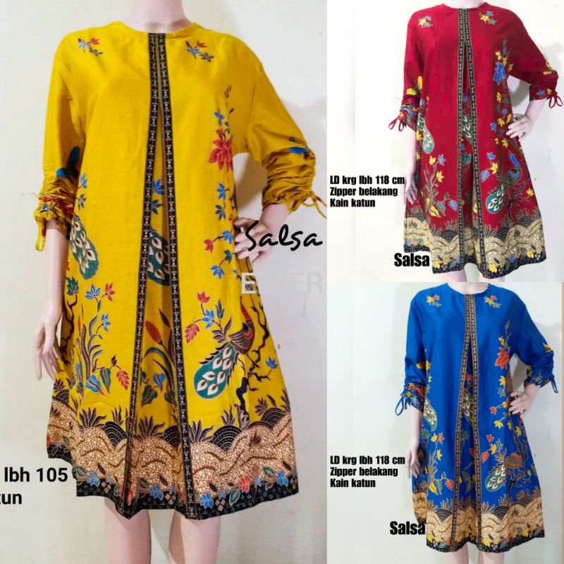 TUNIK BATIK BURUNG MERAK ATASAN BATIK WANITA MODERN