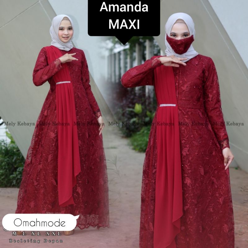 OM-Gamis Selendang AMANDA/Gamis Brukat/Gamis Kondangan/Gamis Pesta Mewah