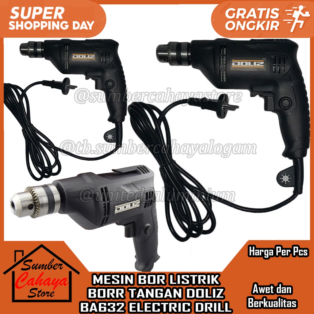 Mesin Speed Bor DOLIZ BA632 Kabel Kabal Cabel  Electric Drill 10mm Reversible Hand Dril Dolis BA 632