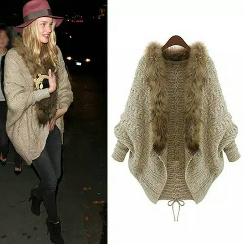 BLAZER SWEATER RAJUT BERKERAH BULU BULU BARANG BERKUALITAS PALING KECE