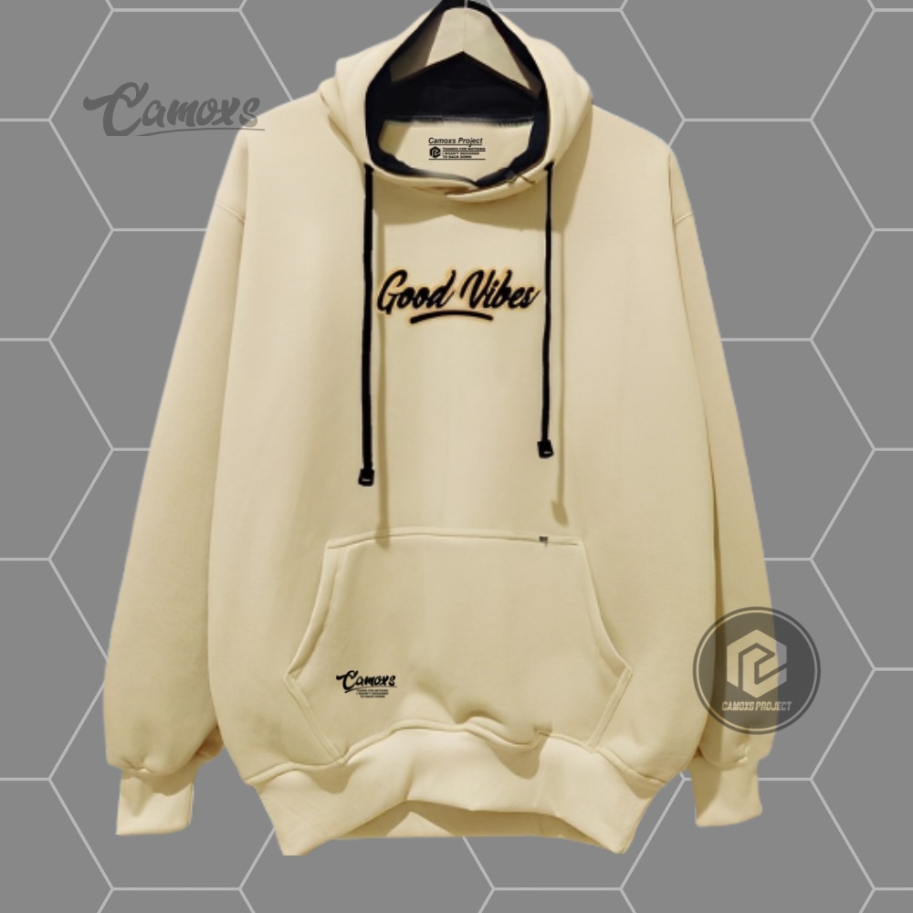 Sweater Hodie Pria Distro Camoxs Project Hoodie Oversize Cowok Cewek Warna Cream Good Vibes Terlaris Suiter Hudie